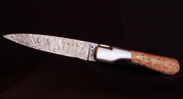 Le Sperone folding knife, curly birch handle - Damascus blade