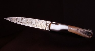 Couteau pliant Le Sperone en Corne de Bélier - Lame Damas