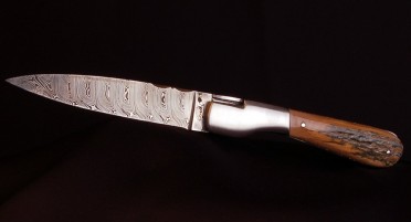 Couteau Corse Le Sperone en Ivoire de Mammouth fossilisé - Lame Damas