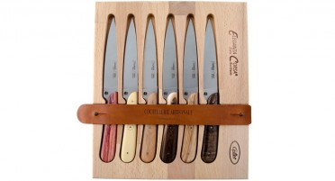 Coffret de 6 couteaux de table Eleganza Zuria - manches en bois panaché