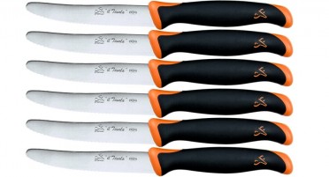6 stainless steel table knives and soft-touch handle.