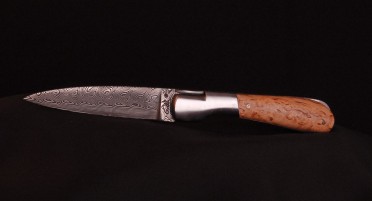 Le Pialincu knife in Curly Birch and Damascus blade