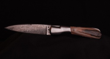 Le Pialincu knife in Fossil Mammoth Ivory and Damascus blade