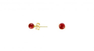 Red Coral Pearls and Gold Earrings