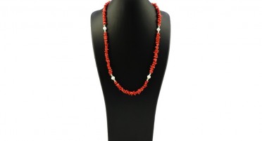 Collier en éclats de Corail rouge, perles de culture et Argent