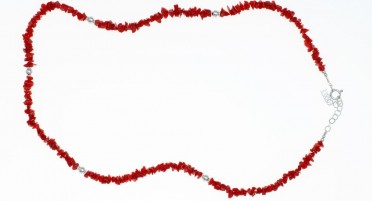 Collier en éclats de Corail rouge et perles d'Argent