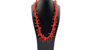 Red Coral Fringe Necklace and Gold Plated Clasp