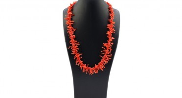 Collier en franges de Corail rouge et fermoir en Argent