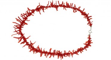 Collier en franges de Corail rouge et fermoir en Argent