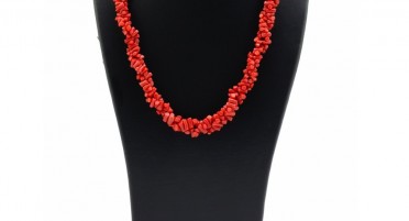 Collier sur 2 rangs en 1/2 pointes de Corail et Argent