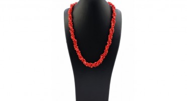 Collier sur 2 rangs en 1/2 pointes de Corail et Argent