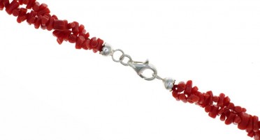 Collier sur 2 rangs en 1/2 pointes de Corail et Argent