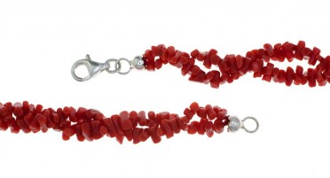 Collier sur 2 rangs en 1/2 pointes de Corail et Argent