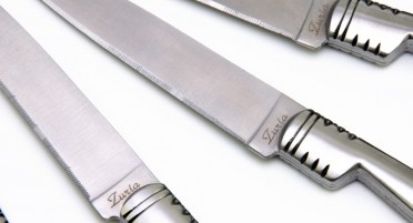 Set of 6 Vendetta table knives, olive handle and serrated blade