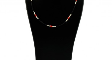 Fancy necklace in Coral and Silver tubes, Rubber
