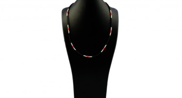 Fancy necklace in Coral and Silver tubes, Rubber