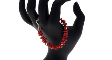 Bracelet in Red Coral with pearls in Silver - adjustable chain clasp in Silver