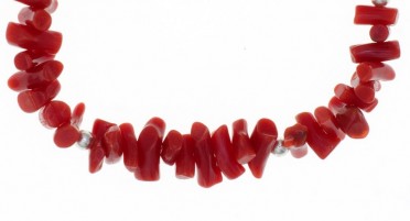 Bracelet in Red Coral with pearls in Silver - adjustable chain clasp in Silver