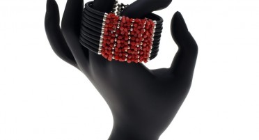 Bracelet manchette à 10 rangs en Corail rouge et perles en Argent