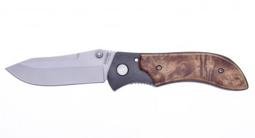 Virginia folding knife with thumb lug and two-tone root handle