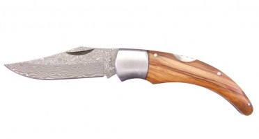 Folding Shepherd's Knife - Olive Handle and Damascus Blade