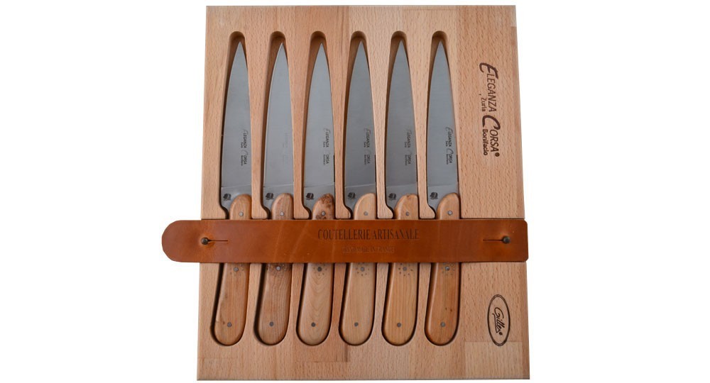 6 couteaux de table Eleganza Zuria - Fontenille Pataud - manche en bois d'Olivier