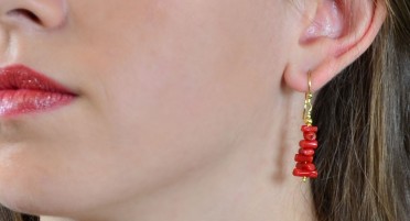 Red Coral Earrings with Gold Plated Hook Clasp