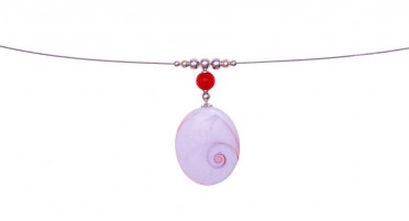 Silver Necklace with St Lucia Eye and Coral Pearl