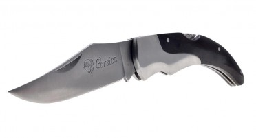 Couteau de berger pliant avec mitre stylisée et manche en bois de noyer - 2 tailles disponibles