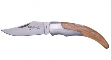 Couteau Corsica en bois d'Olivier avec mitre stylisée et système de sécurité - 20 cm