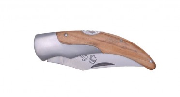 Corsica knife in olive wood with stylized bolster and safety system - 20 cm