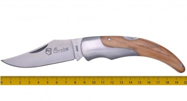 Corsica knife in olive wood with stylized bolster and safety system - 20 cm