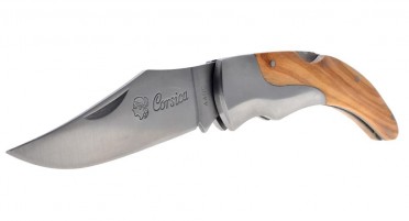 Corsica knife in olive wood with stylized bolster and safety system - 22 cm
