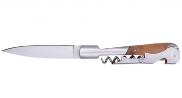 Couteau en Olivier imaginé en Corse avec tire-bouchon et décapsuleur à double levier