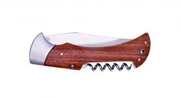 Couteau pliant avec tire-bouchon - mitre en acier et manche en Arbousier - Sécurité avec bouton push-up