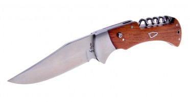Couteau pliant avec tire-bouchon - mitre en acier et manche en Arbousier - Sécurité avec bouton push-up