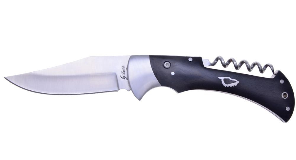 Couteau de berger pliant en Noyer avec tire-bouchon et Push-button
