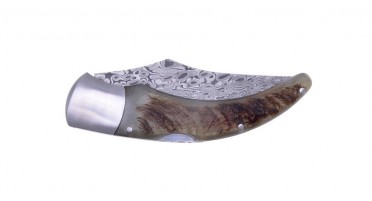 Couteau de berger pliant - manche en Corne de Bélier et lame Damas