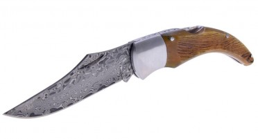 Folding Shepherd's Knife - Aries Horn Handle and Damascus Blade