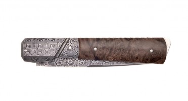 Le Kallisté knife with dark stabilized root handle - bolster and Damascus blade
