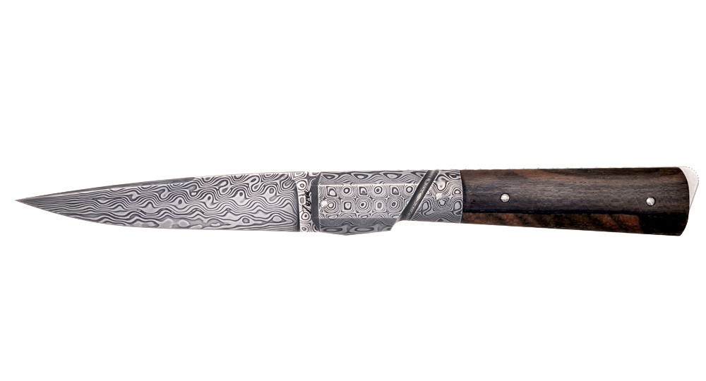 Le Kallisté knife in Ziricote wood - bolster and Damascus blade