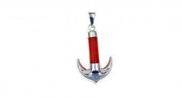 Marine anchor-shaped pendant in red coral and silver