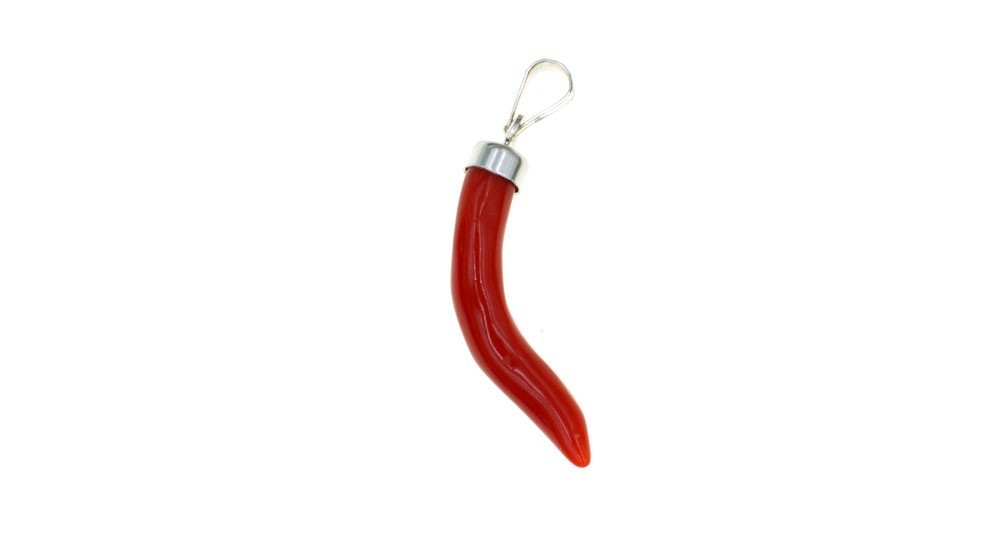 Horn-shaped pendant in Red Coral and Silver