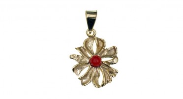 Fleur en Plaqué Or et perle en Corail rouge montée en pendentif