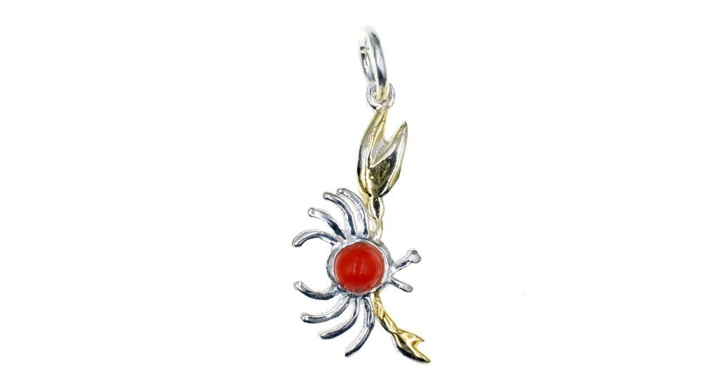 Crab pendant, in Silver with Coral cabochon