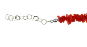 Bracelet in Red Coral, Onyx Beads and Silver