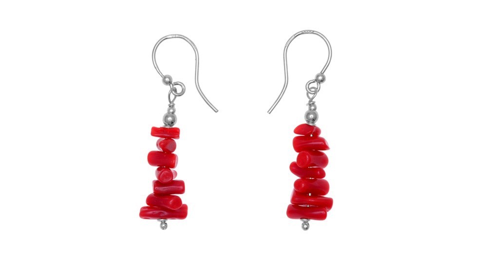 Red coral earrings with silver hook clasp