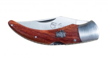 Corsican shepherd's knife - steel miter and Arbutus wood handle with wild boar - 18 cm open