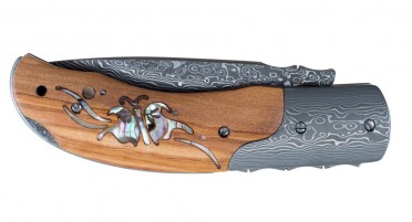 Corsica knife with olive and mother-of-pearl handle - miter and Damascus blade