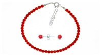 Adornment in red Coral and Silver beads - bracelet and earrings
